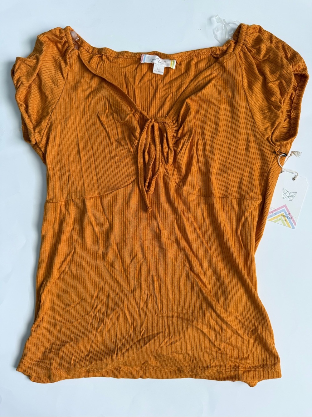 Women's Glitz Tie-Front Ribbed Top - Goldish Yellow
